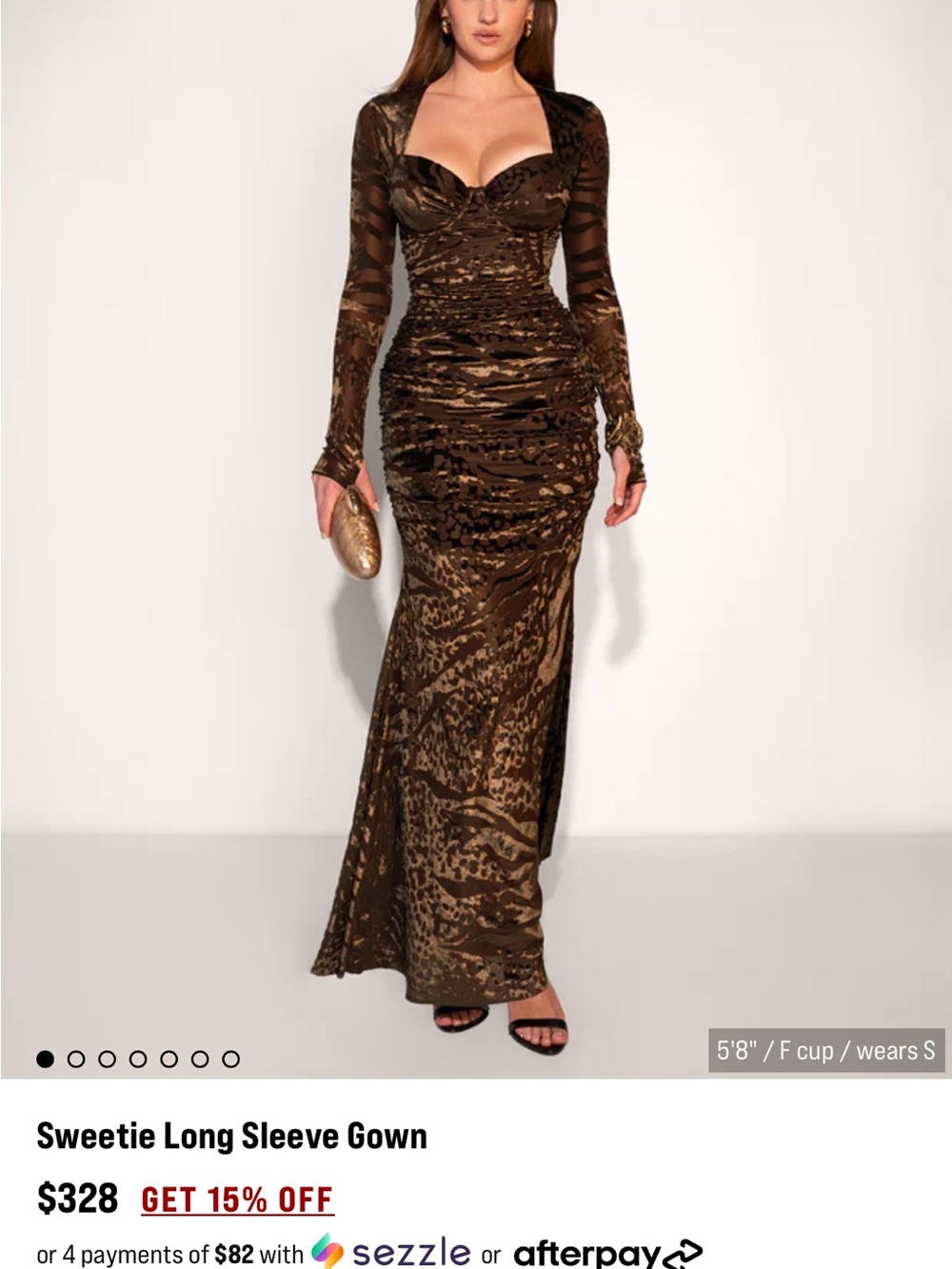 Leopard-Print Long Sleeve Maxi Dress in Brown TA3